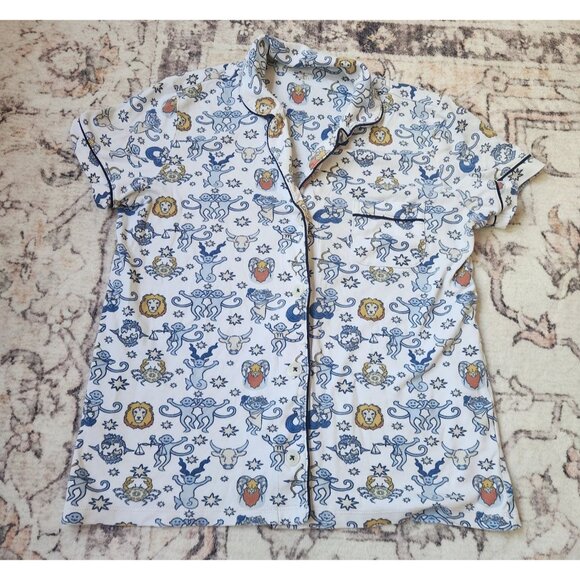 Roller Rabbit Women's Sz. S Monkey Hososcope Button Up Pajama Top - Picture 1 of 5